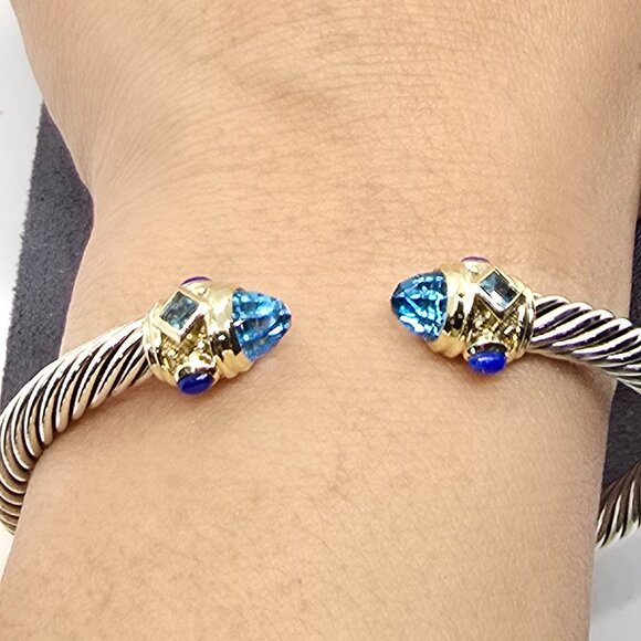 David Yurman Renaissance 5 mm Cable Blue topaz 14 K yellow gold and Silver SMALL - Picture 6 of 8